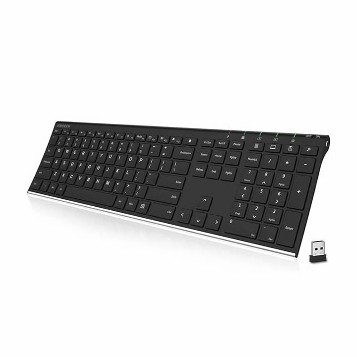 Arteck HW192 USB 2.4G Wireless Keyboard Stainless Steel Ultra Slim Full Size Keyboard with Numeric Keypad for Computer/Desktop/PC/Laptop/Surface/Smart TV and Windows 10/8/ 7 Built in Rechargeable Battery