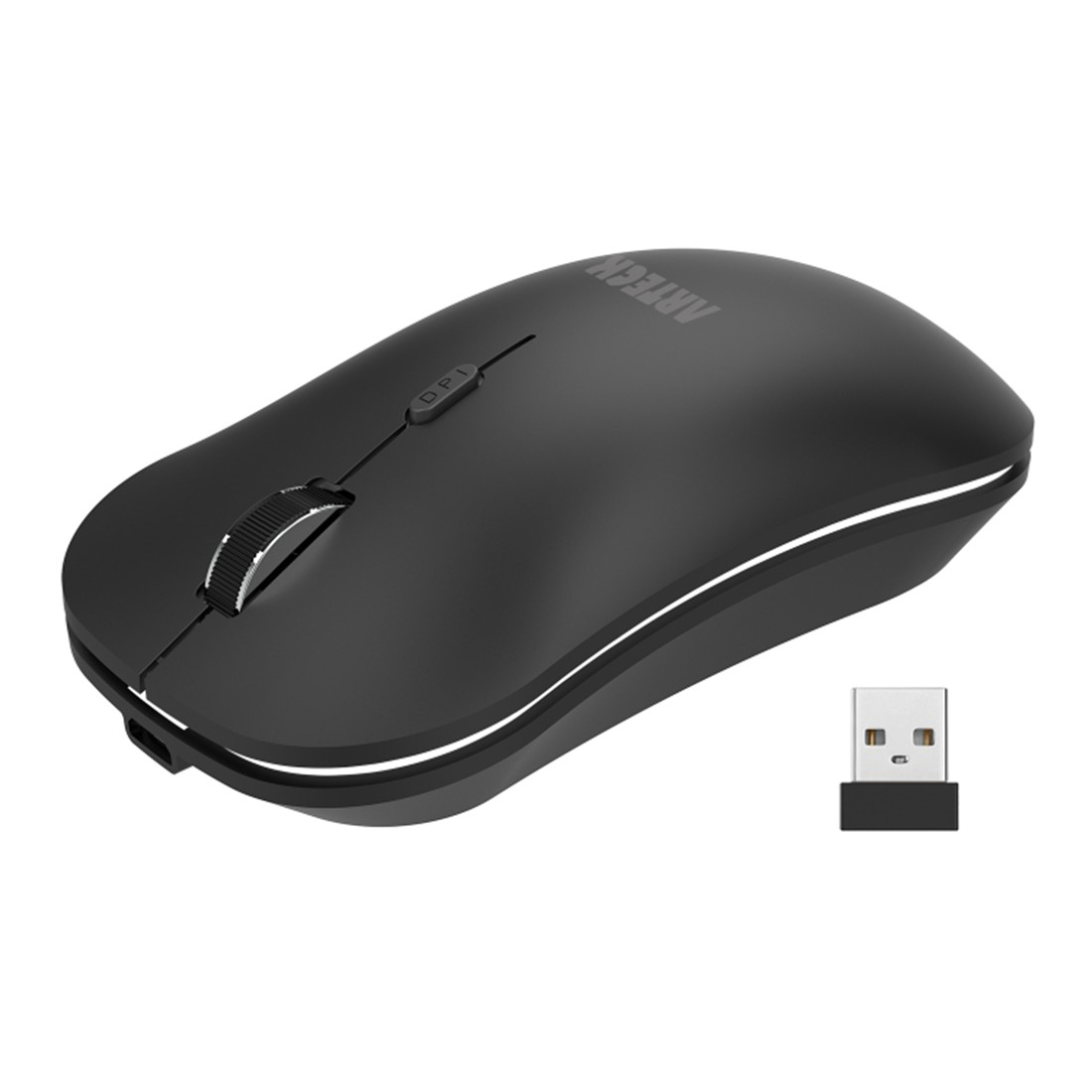 Arteck MW162 2.4G Wireless Mouse with Nano USB Receiver Ergonomic Design Silent Clicking for Computer/Desktop/PC/Laptop and Windows 10/8/7 Build in Rechargeable Battery (Black)